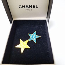 Chanel Brooch Star Yellow Blue Green Silver Authentic Used 3.2cm
