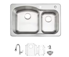 Glacier Bay 33 in. Drop-In 60/40 Double Bowl Stainless Kitchen Sink / Faucet
