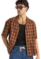 Rhythm Relaxed Shadow Check SS Button Down Shirt - Rust - New