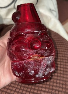 Vintage Fenton Red Amberina Glass Santa/gnome Fairy Candle Lamp Holder Beautiful