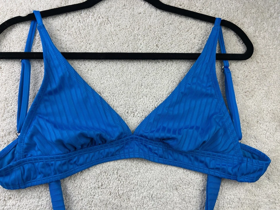 Top de bikini No Boundaries para mujer medio azul a rayas triángulo natación corbata ajustable Foto 2 de 4