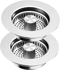 2 Pack Kitchen Sink Drain Strainer  Stopper with Basket, Stainless Steel Drain