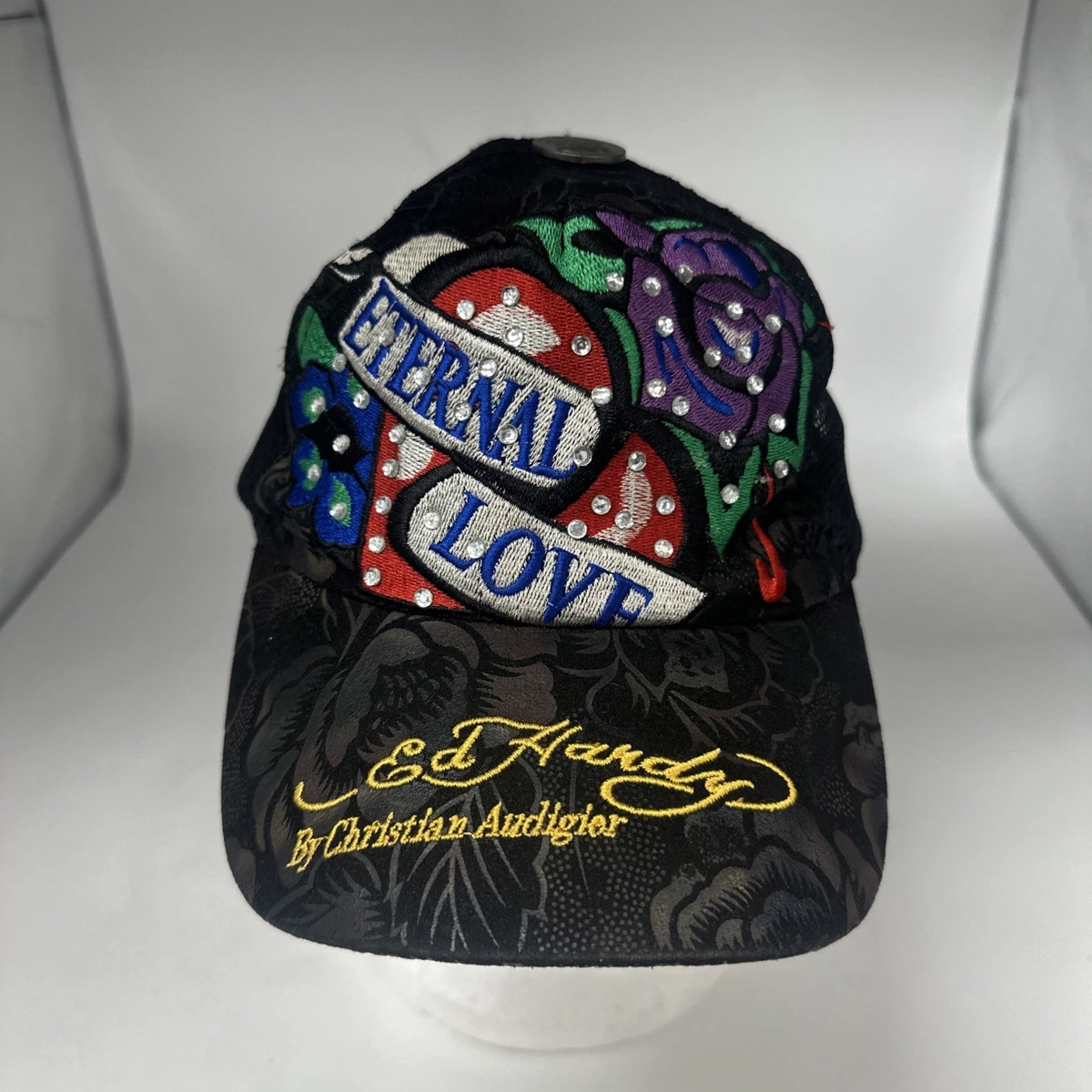 EUC Y2K Don Ed Hardy Black Eternal Love Embroidered Streetwear Trucker Hat Cap edhardy #mugredo #Ross main image 2