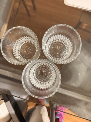 Set Of 3 Crown Royal Vintage Whiskey Rocks Glasses Embossed Logo Est 1939