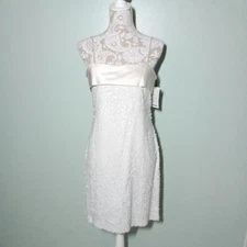 W by Worth Sequins Dress size 4, NEW! White Silk Trim Wedding Party Classic