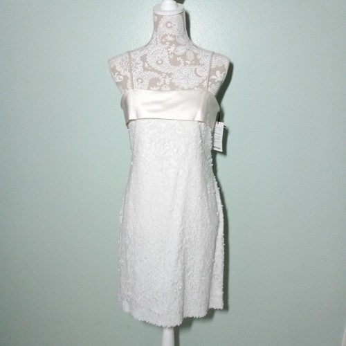 W by Worth Sequins Dress size 4, NEW! White Silk Trim Wedding Party Classic - Picture 1 of 14