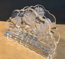 Vintage - 24% Leaded Crystal Napkin Holder ~ Tulip Cut Pattern ~ 6"X2"