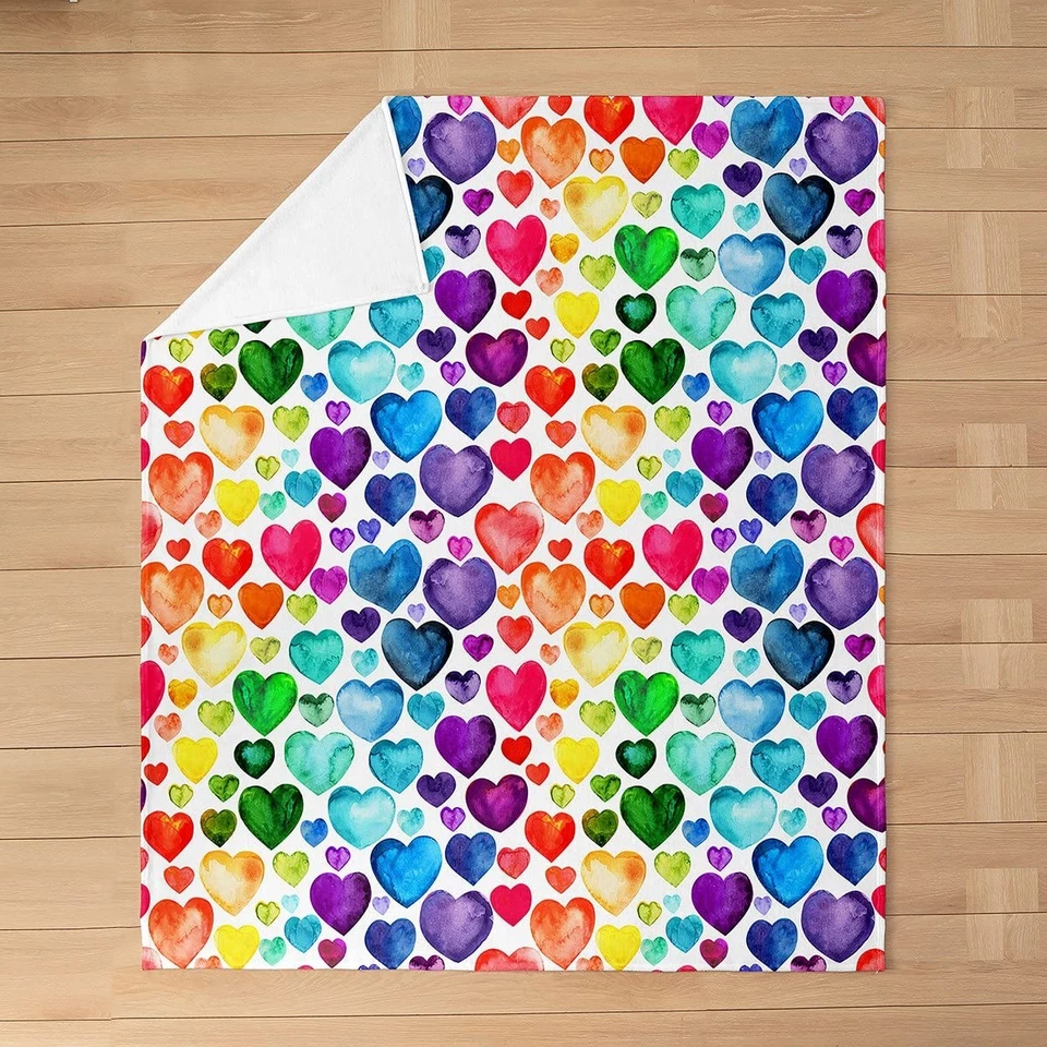 Manta difusa de franela polar Love Heart, patrón de corazón arco iris, tiro de felpa B... Foto 3 de 4