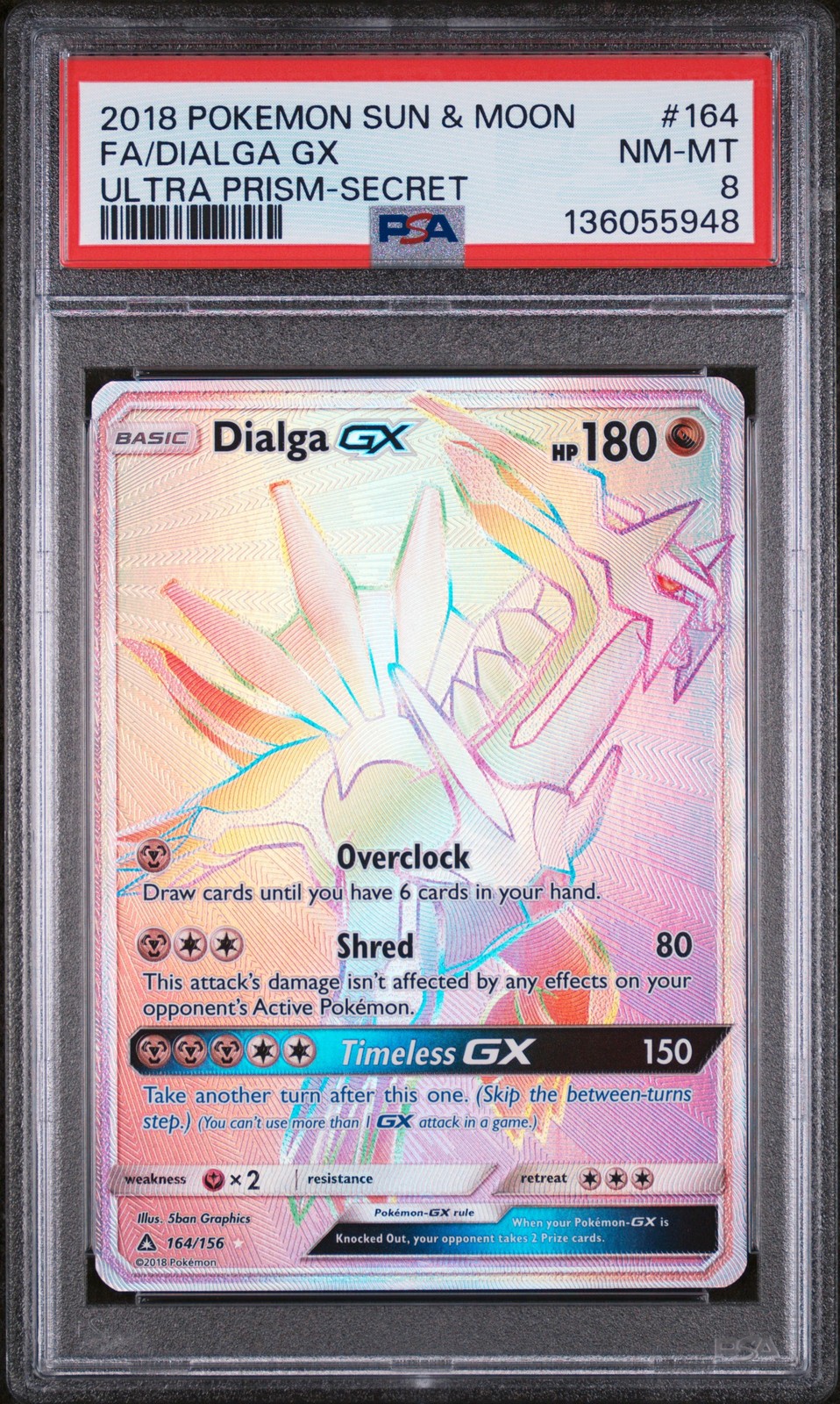 2018 POKEMON SUN & MOON ULTRA PRISM SECRET #164 FULL ART/DIALGA GX PSA 8