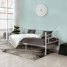 buybyroom Metal Day Bed Frame 90 x 190cm, Single with 90x190cm, White 