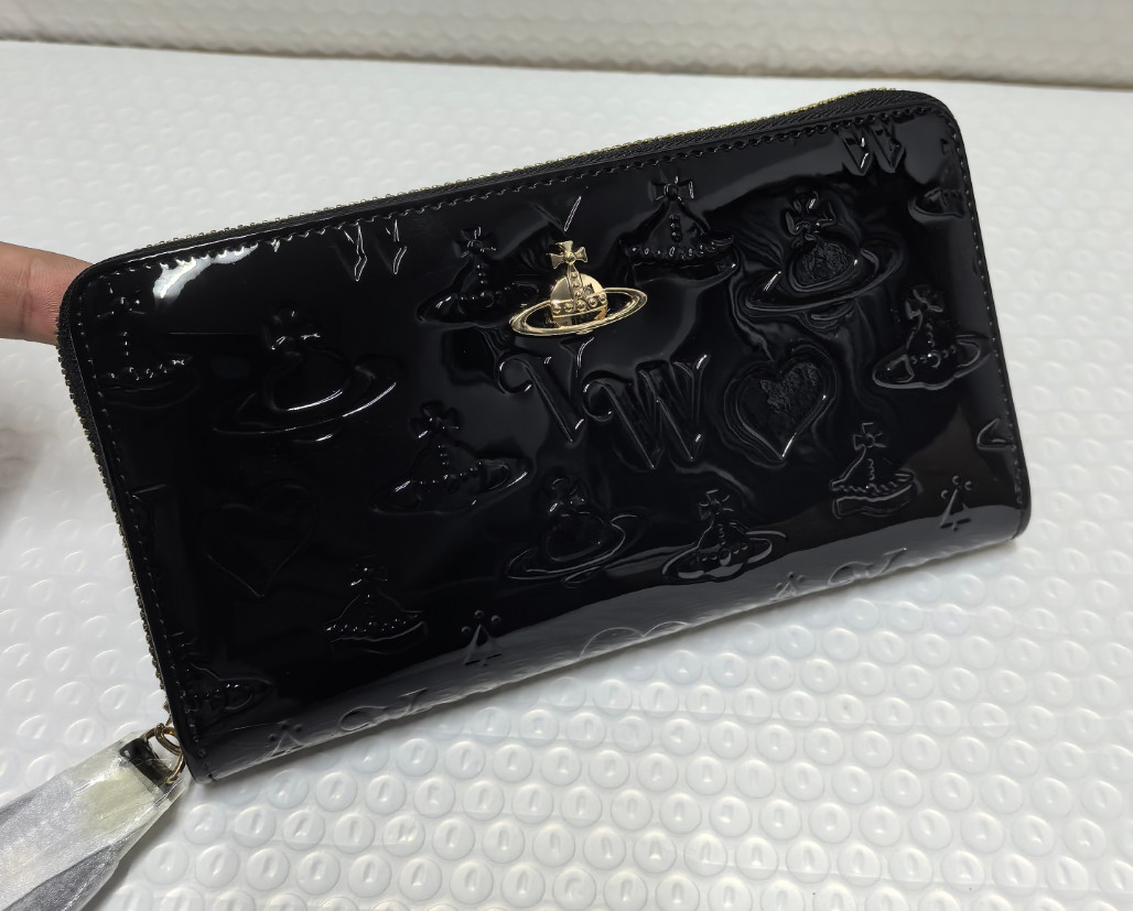 Vivienne Westwood Long Wallet Round Zipper Leather Bright Black