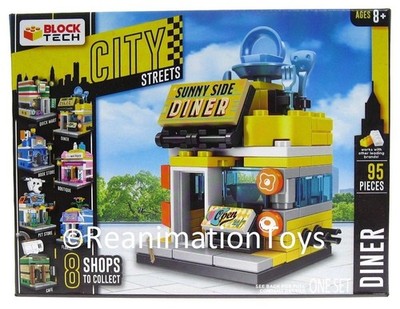 Block Tech City Streets Downtown Building Sunny Side Retro Diner Restaurant New