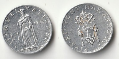 1952 Vatican 1 lira coin