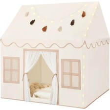 Kids Play Tent with Mat Tassel Garland Star Lights Indoor Playhouse for Toddlers