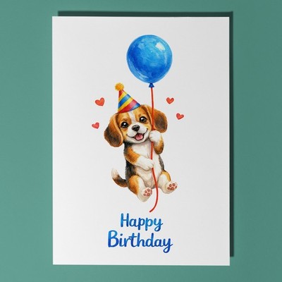 Beagle Ballonfahrt Happy Birthday Karte Umschlag personalisiert Hundekarte Welpe