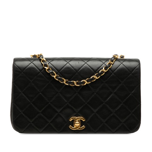 Chanel Medium CC Quilted Lambskin Full Flap Pre-Loved Crossbody Bag Black