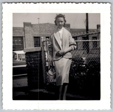 Vtg B&W Snapshot Woman In Suit Easter 1957