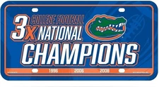 University of Florida Gators Metal Auto Tag License Plate, 3-Time Champions,...