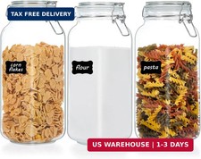 Vtopmart 78oz Glass Food Storage Jars with Airtight Clamp Lids, 3 Pack Large K