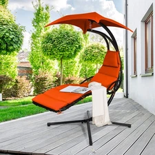 NNECW Hanging Lounger Chair with Canopy & Cushion Built-in Pillow-Orange