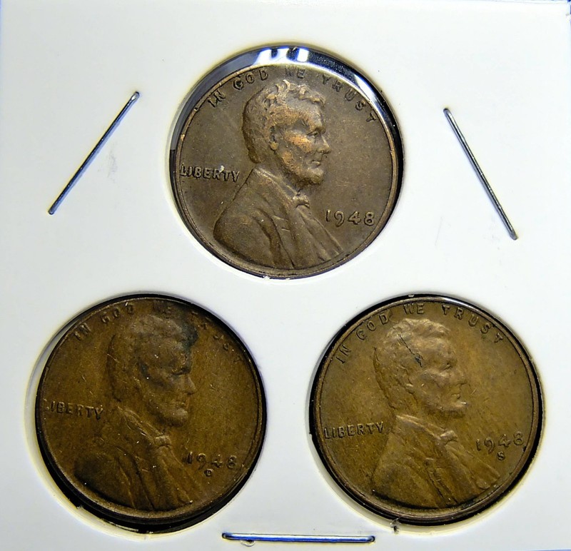 1948-P 1948-D 1948-S  Lincoln Wheat Copper Penny Cent - 3 Coin Set [USP-406]