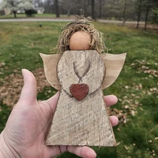 Rustic Angel Holding Heart, Farmhouse Decor, Primitive, Stamped