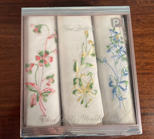 NEW Boxed Set of 3 Ladies PA Paris Embroidered Handkerchiefs Fine Quality,