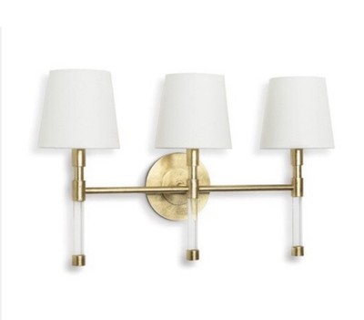 Regina Andrew Auburn Triple Wall Sconce Brushed Gold White linen Shades 15-1210
