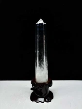 760g Natural White Quartz Obelisk Crystal Energy Point Reiki Decor +Stand
