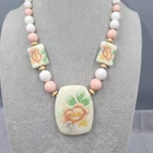 Vintage Floral 80s Statement Necklace Estate Costume Jewelry Pink White 18"