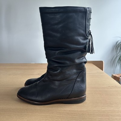 Vintage Salamander Black Leather Boots Sz 7.5 (5.5 UK) German Wool Blend Lined