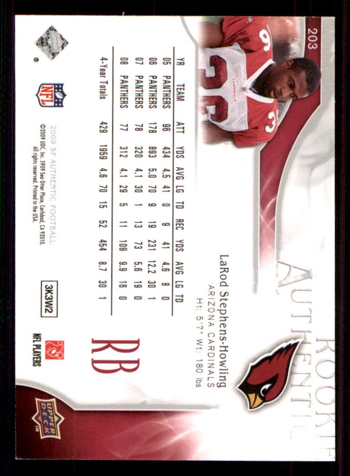 2009 SP Authentic #203 LaRod Stephens-Howling RC /999 - Image 2 of 2