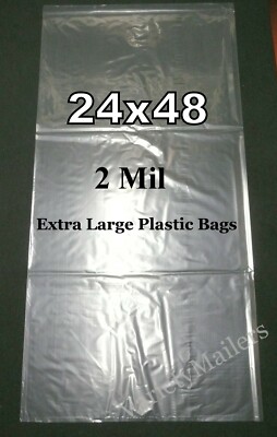 2 Clear Plastic Merchandise Bags 24''x 48'' / 2 Mil EXTRA LARGE SIZE BAGS 24x48