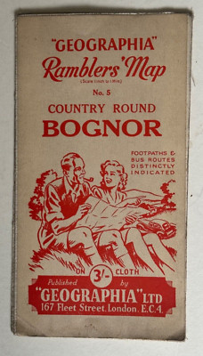 Vintage Geographia Ramblers Cloth Map of Bognor Area 1950's Approx