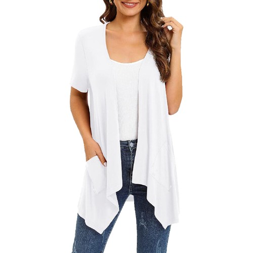 Damen Kurzarm vorne offen Achselzucken Bolero Top durchsichtig Chiffon Cardigan Bluse Top - Bild 15 von 22