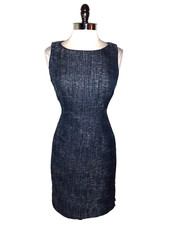CALVIN KLEIN Size 10 Sheath Dress Blue Grey Sparkles Side Zippers Sleeveless
