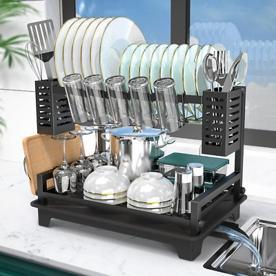 Dish Drying Rack: 2 Tier Dish Racks for Kitchen Counter and Sink - Large Dish...