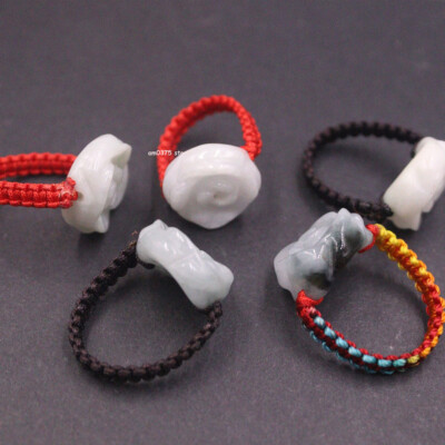 1 Stck. Echte Jade A Klasse Natürlicher Jadeit Rose Blume Gestrickt Schnur Ring US 6-7