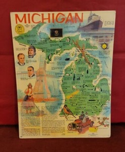 VINTAGE 1960 MICHIGAN STATE HISTORY DUTCH WINDMILL 17X22" CLASSROOM WALL POSTER