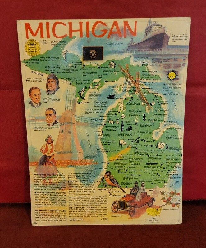 VINTAGE 1960 MICHIGAN STATE HISTORY DUTCH WINDMILL 17X22" CLASSROOM WALL POSTER