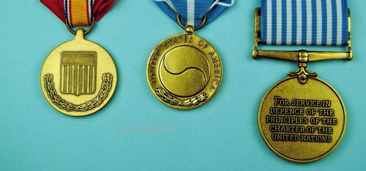 Army Korean War Service 3 Medal Set with Ribbon Bar -ROK