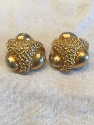Vintage Large Gold Tone 70’s Swirl Clip-On Fashion Designer Earrings Made In USA - Bild 3 von 6