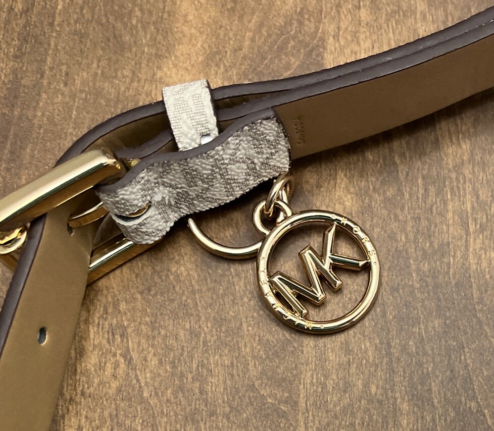 MICHAEL KORS logo center stripe faux-leather belt bag CreamBrown