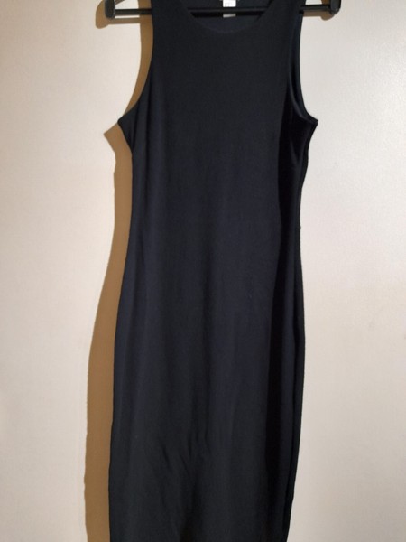 H &M RIB KNIT MIDI BODYCON DRESS SLEEVELESS SIZE 12 BLACK
