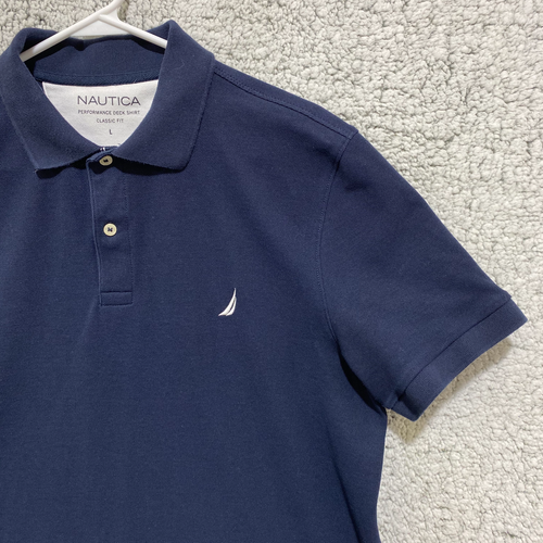 Camisa polo Nautica para hombre L grande azul marino corta tejida de rendimiento | eBay