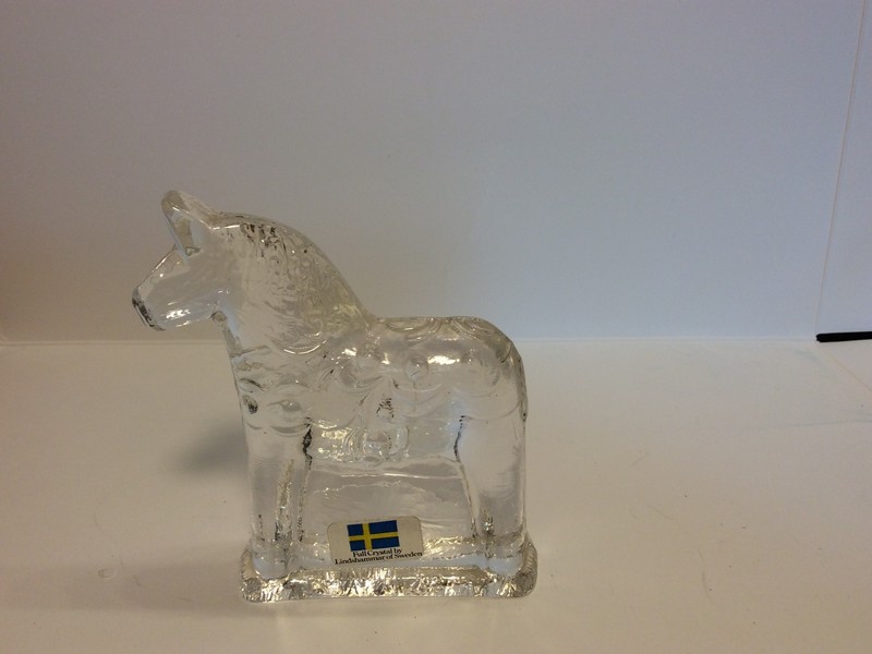 Scandinavian Full Crystal Glass Dala Horse Lindshammar Figurine Sweden 3 3/8"x3"
