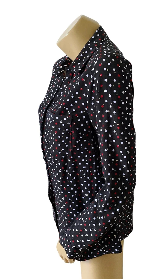 Camisa Top CORAL BAY Mujer Talla Mediana Lunares Manga Larga Botón Cuello Foto 2 de 4