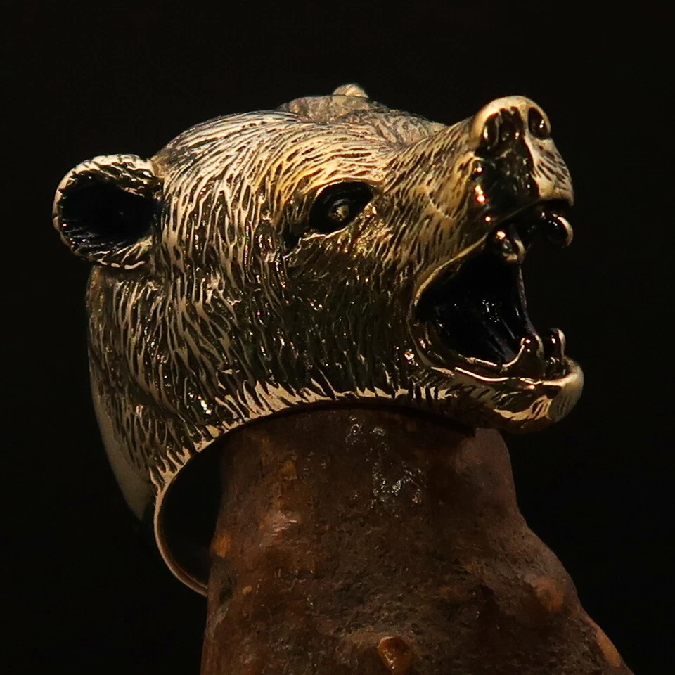 ANILLO GRIZZLY, IMPRESIONANTE DISFRAZ DE LATÓN PARA HOMBRE ANILLO DE MOTOCICLISTA CABEZA DE OSO PARDO TALLA 10.5 Foto 3 de 4