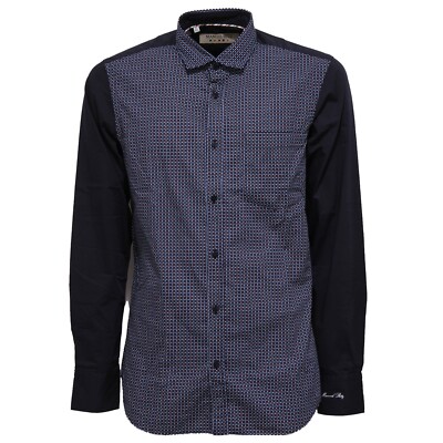 3591X camicia uomo MANUEL RITZ blue/bordeaux cotton shirt man