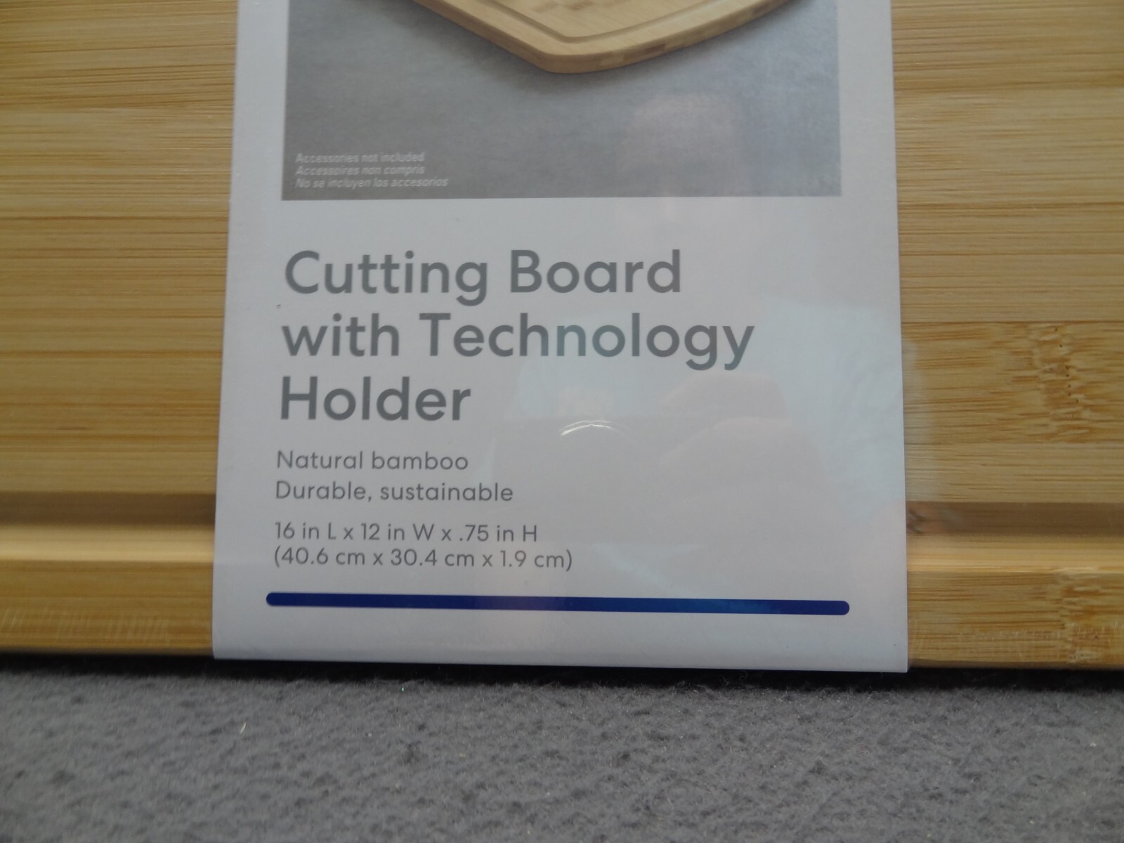 NEW Simply Essential 16x12 Natural Bamboo Cutting Board Phone Tablet Slot Holder